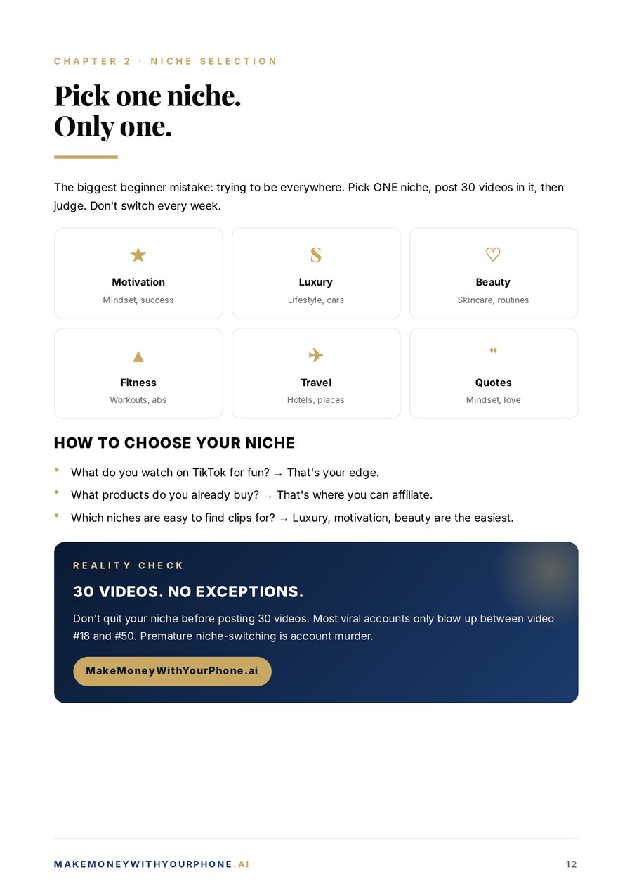 Phone Income Blueprint — niche selection chapter